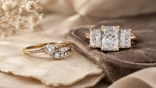 An old heirloom diamond ring beside a newly recreated bespoke engagement ring
