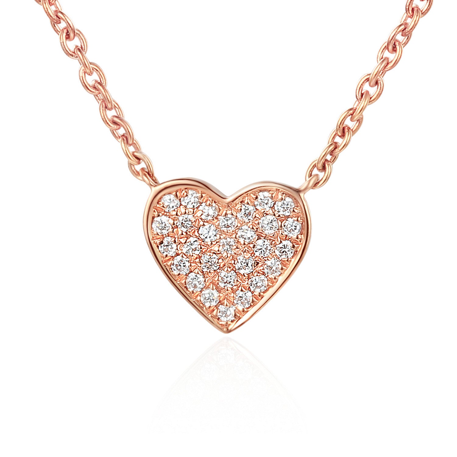 18ct White Gold Micro Set Round Brilliant Cut Diamond Heart Shape Necklace