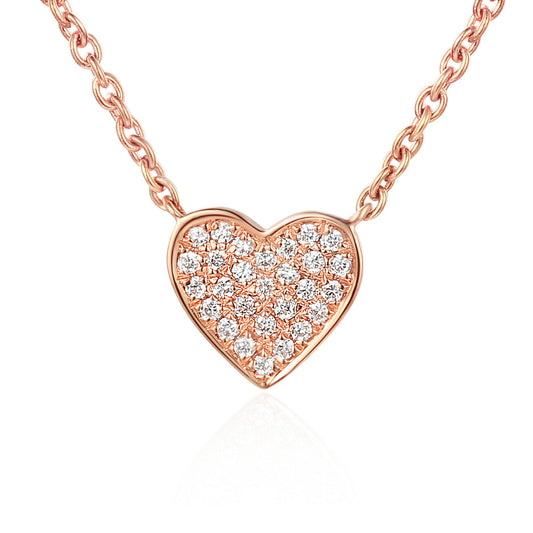 18ct White Gold Micro Set Round Brilliant Cut Diamond Heart Shape Necklace