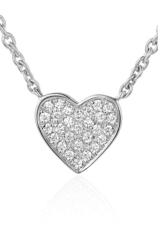 18ct White Gold Micro Set Round Brilliant Cut Diamond Heart Shape Necklace
