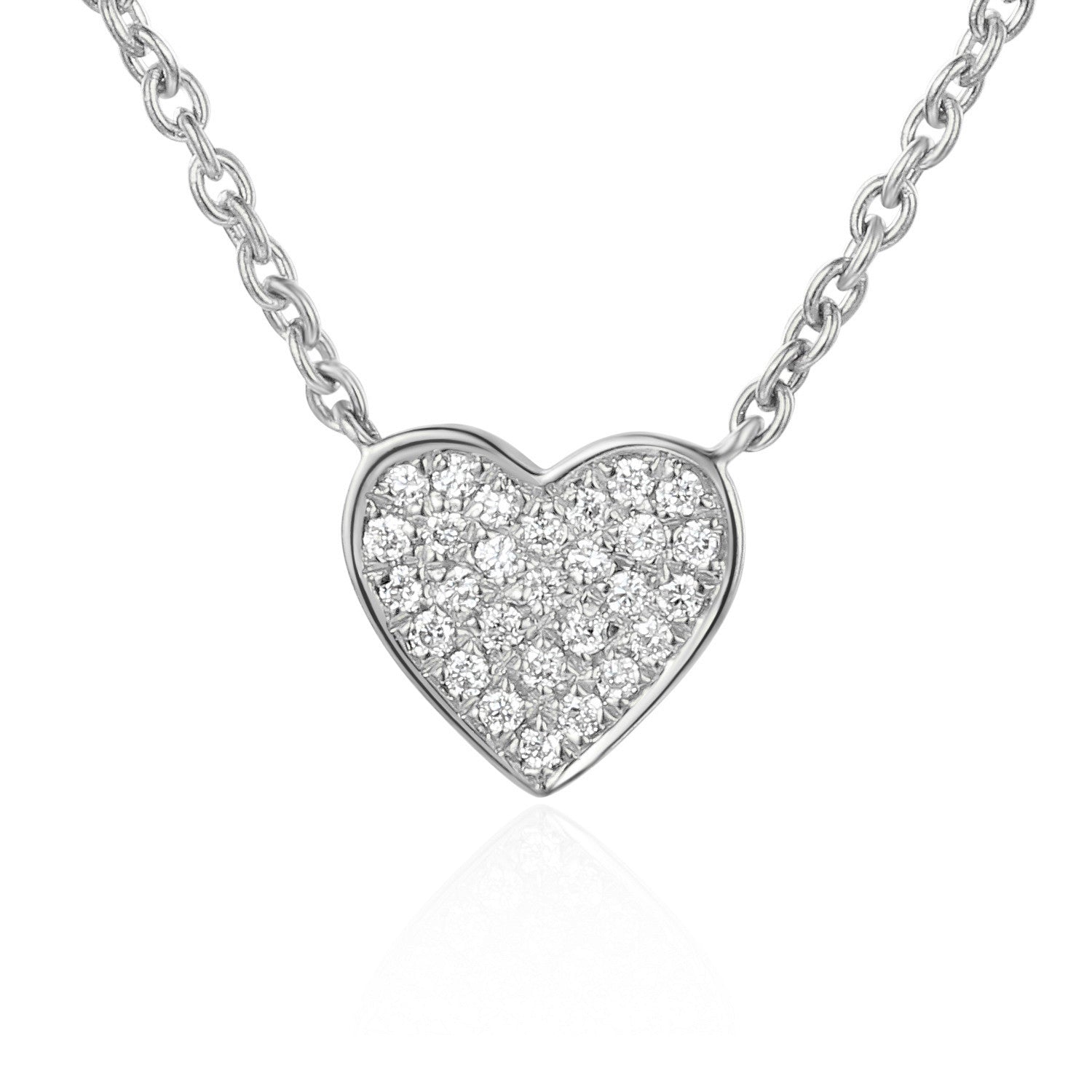 18ct White Gold Micro Set Round Brilliant Cut Diamond Heart Shape Necklace