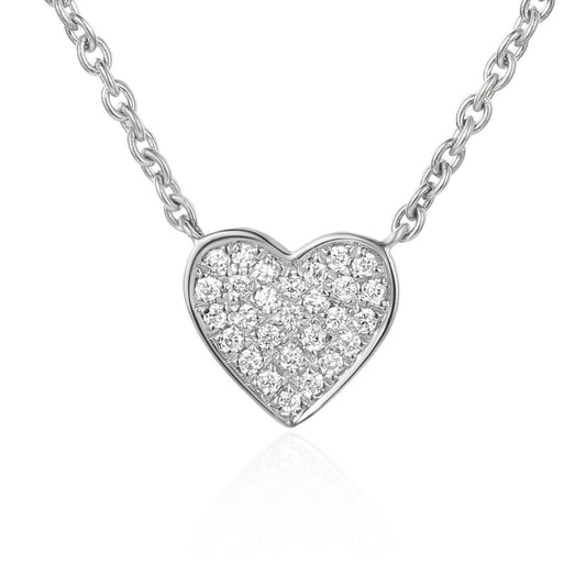 18ct White Gold Micro Set Round Brilliant Cut Diamond Heart Shape Necklace