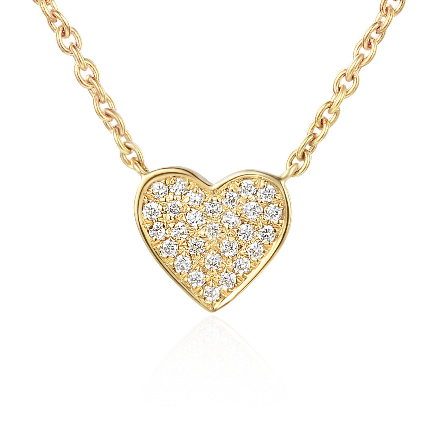 18ct White Gold Micro Set Round Brilliant Cut Diamond Heart Shape Necklace