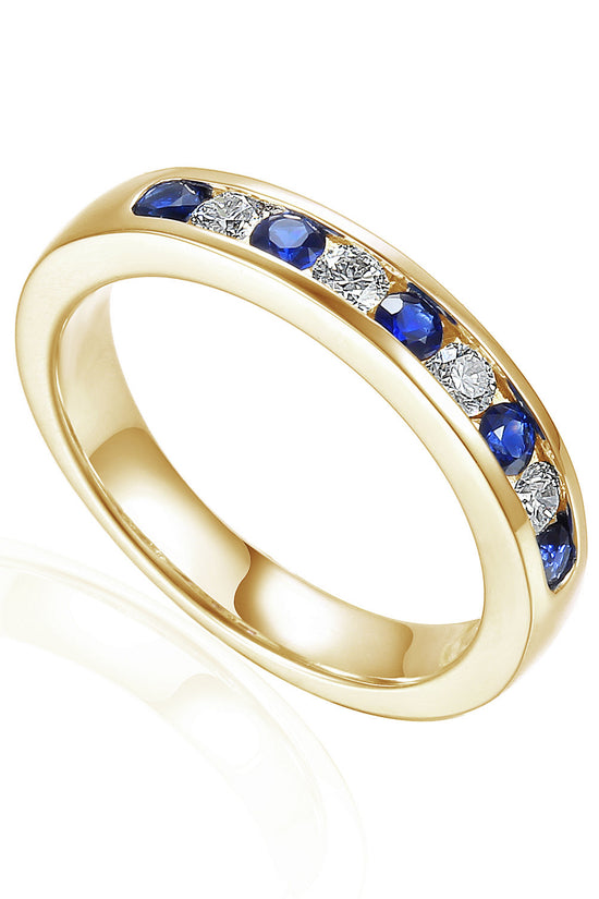 Channel Set Round Brilliant Cut Blue Sapphire & Diamond Half Eternity Ring