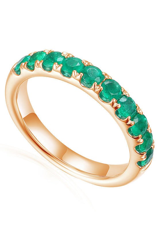 Claw Set Round Emerald Half Eternity Ring
