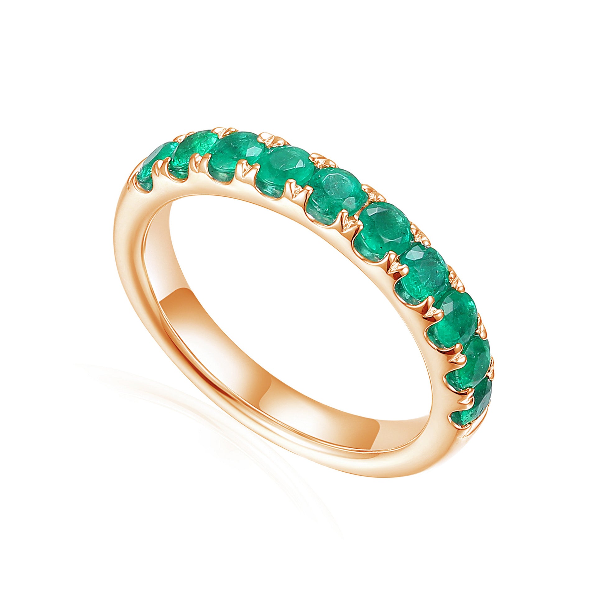 Claw Set Round Emerald Half Eternity Ring