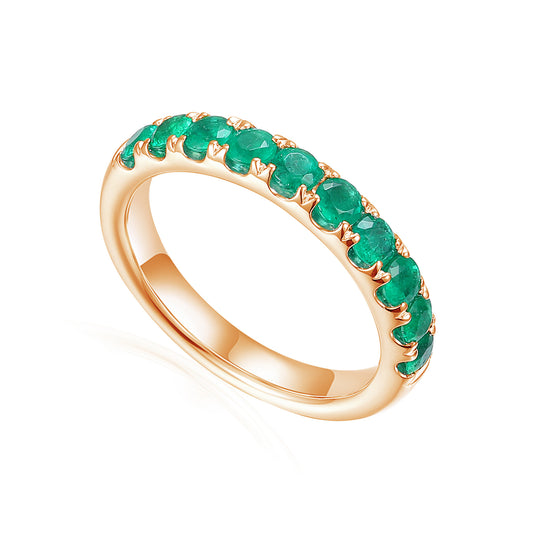 Claw Set Round Emerald Half Eternity Ring