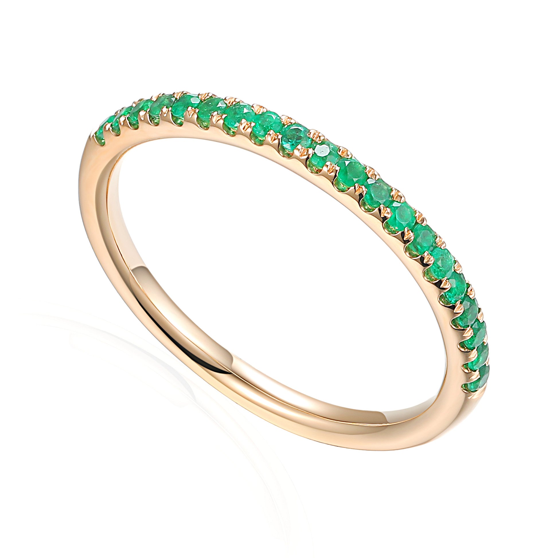 Claw Set Round Emerald Half Eternity Ring