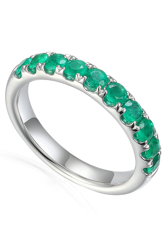 Claw Set Round Emerald Half Eternity Ring