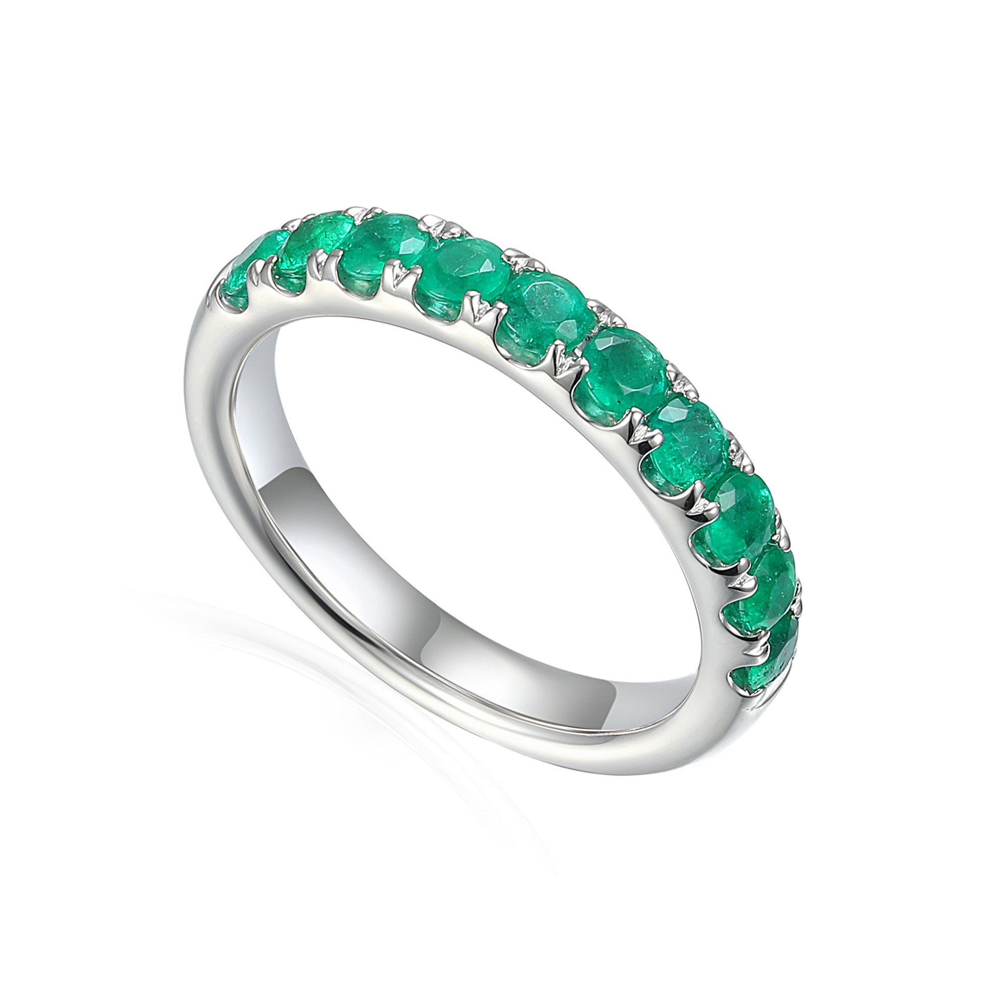 Claw Set Round Emerald Half Eternity Ring