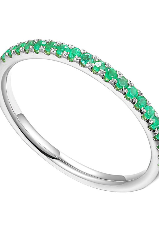 Claw Set Round Emerald Half Eternity Ring