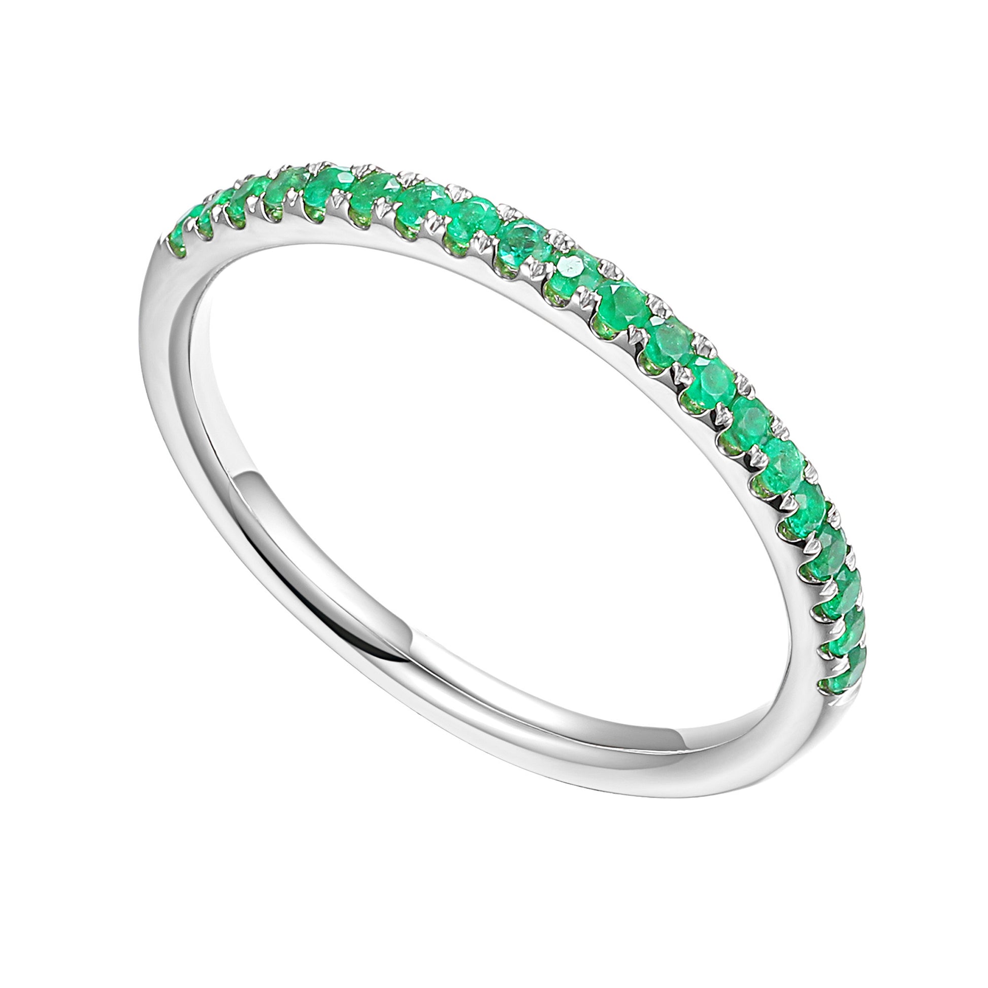 Claw Set Round Emerald Half Eternity Ring
