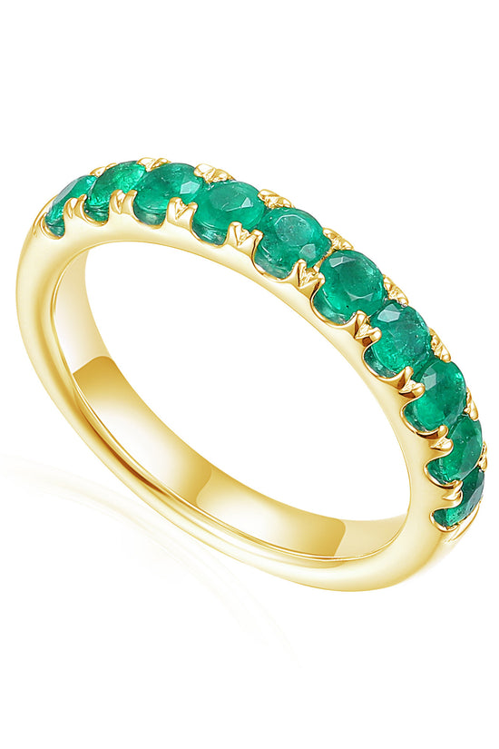 Claw Set Round Emerald Half Eternity Ring