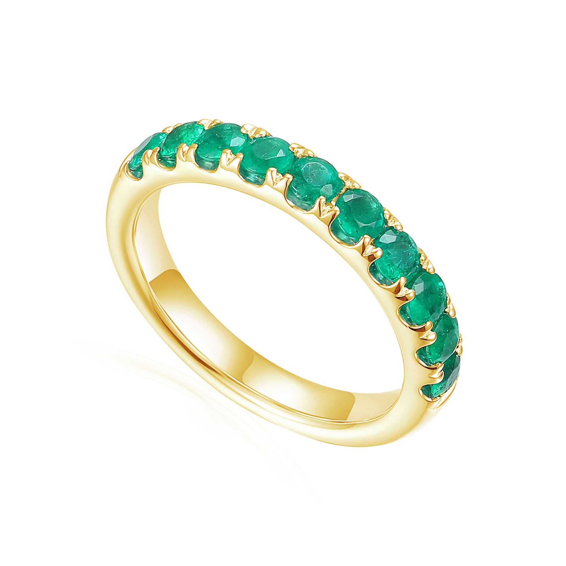 Claw Set Round Emerald Half Eternity Ring