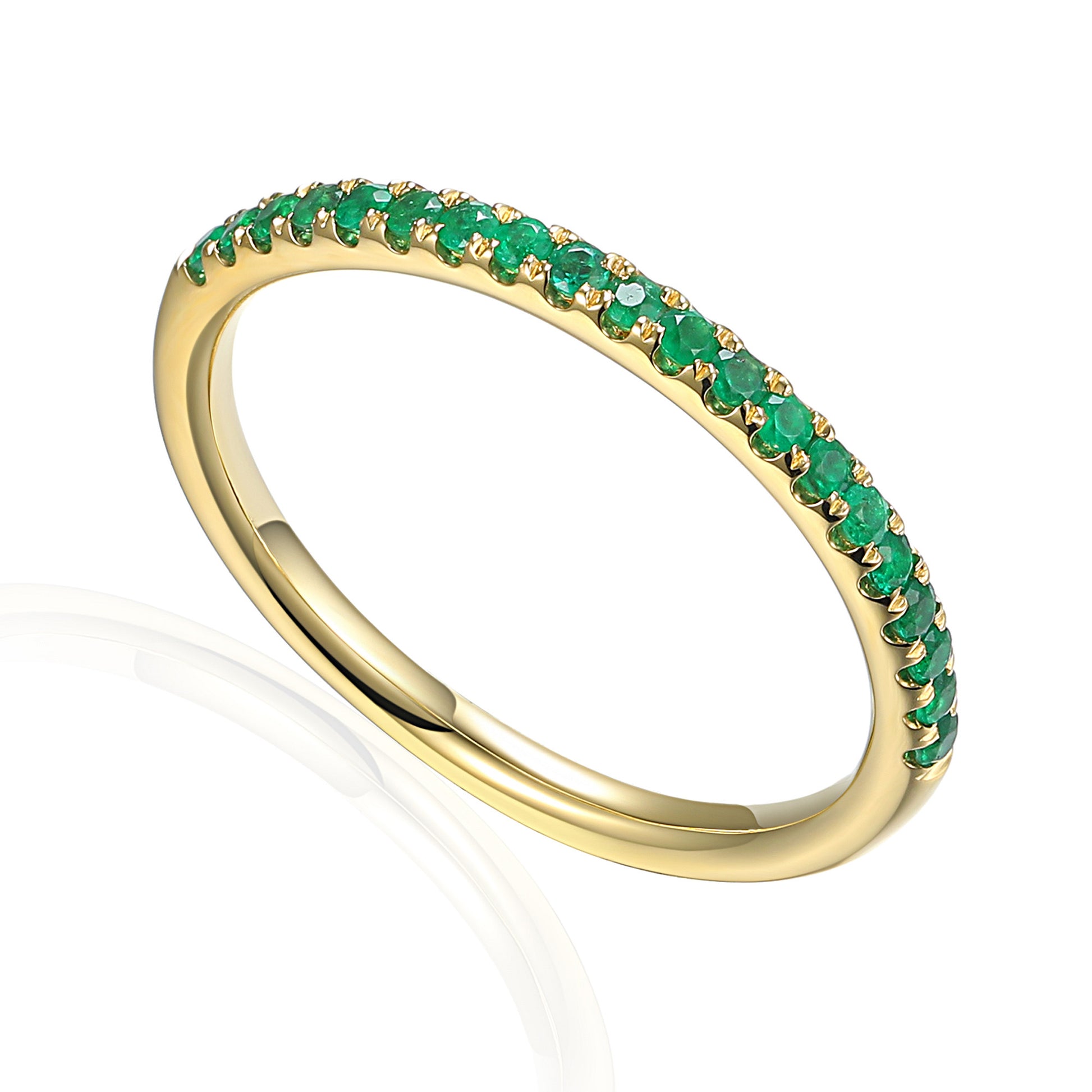 Claw Set Round Emerald Half Eternity Ring
