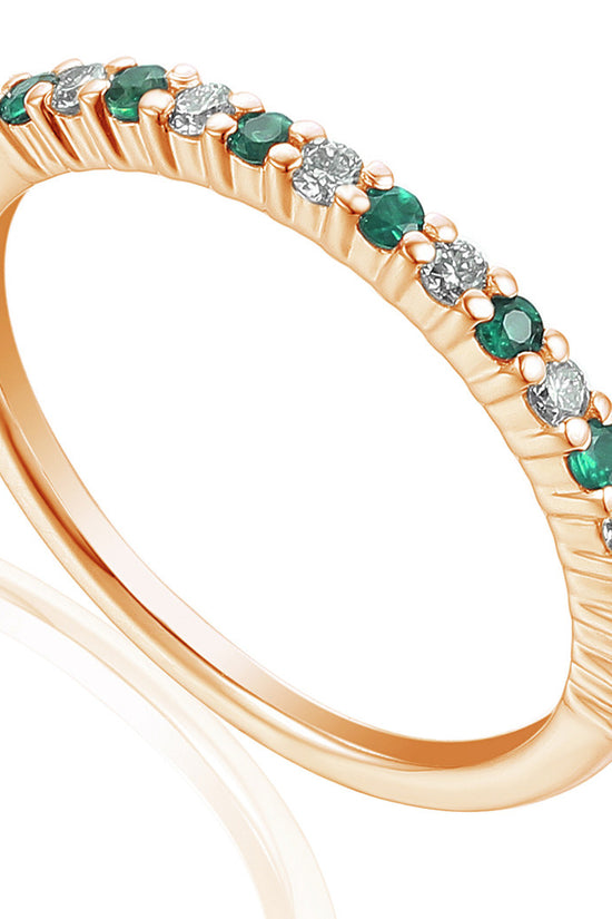 Claw Set Round Emerald & Round Diamond Half Eternity Stacking Ring