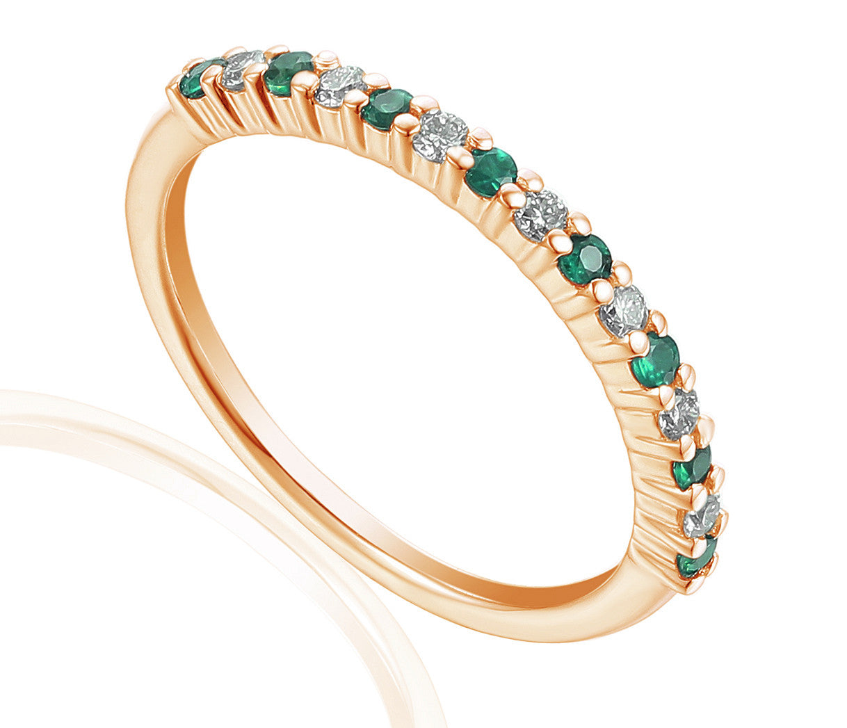 Claw Set Round Emerald & Round Diamond Half Eternity Stacking Ring