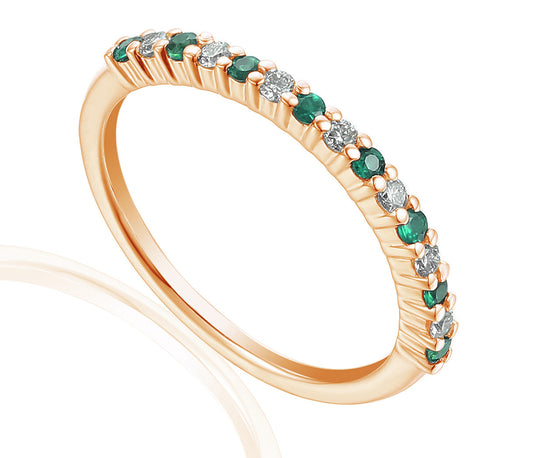 Claw Set Round Emerald & Round Diamond Half Eternity Stacking Ring