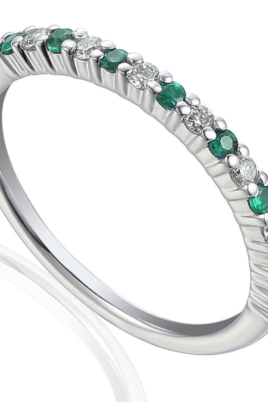 Claw Set Round Emerald & Round Diamond Half Eternity Stacking Ring