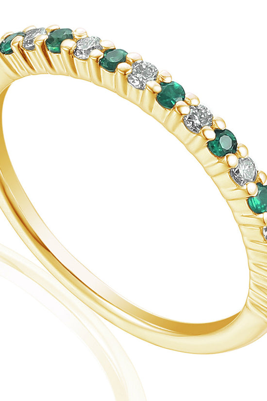 Claw Set Round Emerald & Round Diamond Half Eternity Stacking Ring