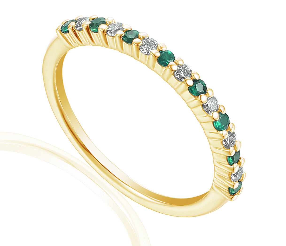 Claw Set Round Emerald & Round Diamond Half Eternity Stacking Ring