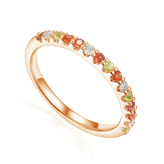 Claw Set Round Multi Colour Fancy Sapphire & Round Diamond Half Eternity Ring