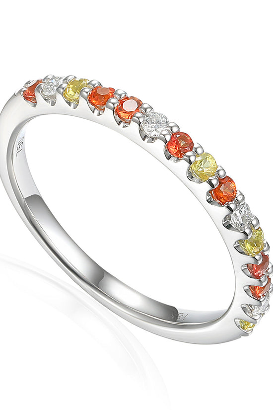 Claw Set Round Multi Colour Fancy Sapphire & Round Diamond Half Eternity Ring