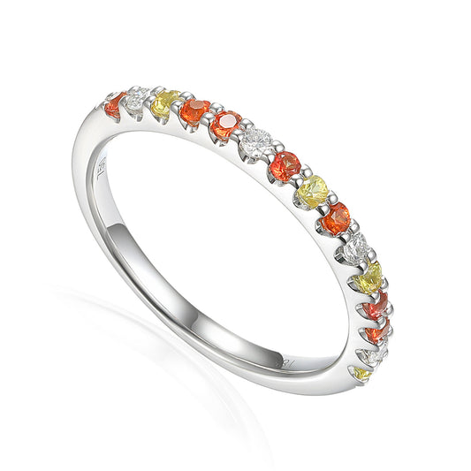 Claw Set Round Multi Colour Fancy Sapphire & Round Diamond Half Eternity Ring