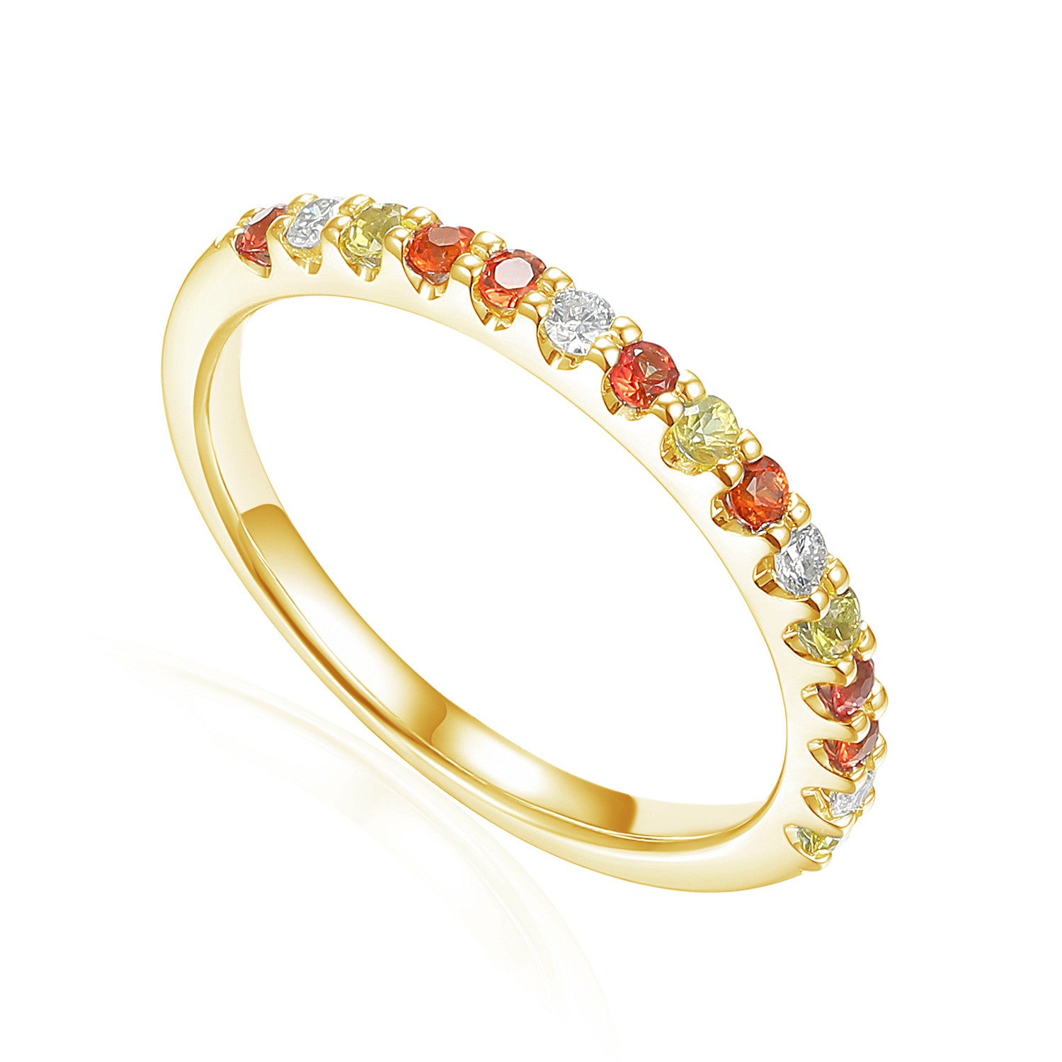 Claw Set Round Multi Colour Fancy Sapphire & Round Diamond Half Eternity Ring