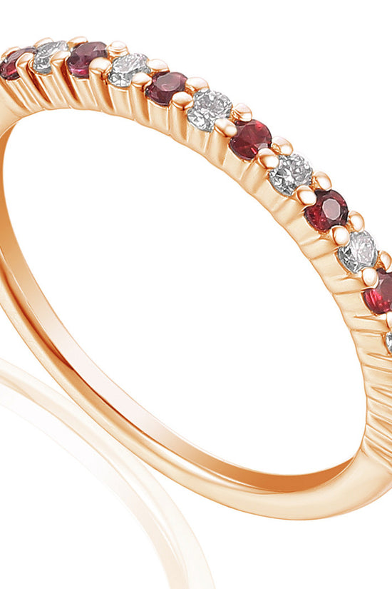 Claw Set Round Ruby & Round Diamond Half Eternity Stacking Ring