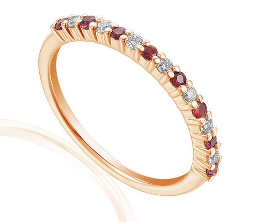 Claw Set Round Ruby & Round Diamond Half Eternity Stacking Ring