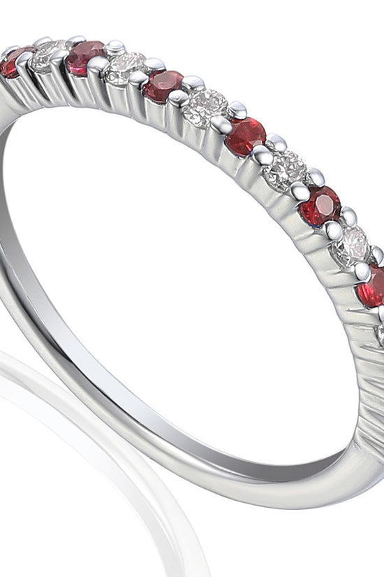 Claw Set Round Ruby & Round Diamond Half Eternity Stacking Ring