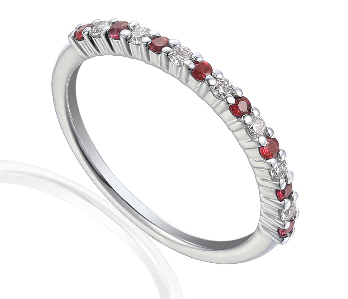 Claw Set Round Ruby & Round Diamond Half Eternity Stacking Ring