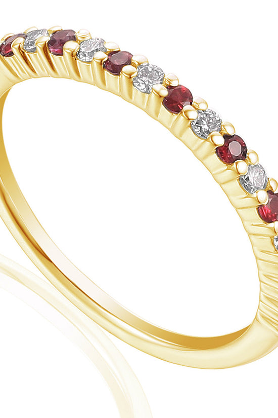 Claw Set Round Ruby & Round Diamond Half Eternity Stacking Ring