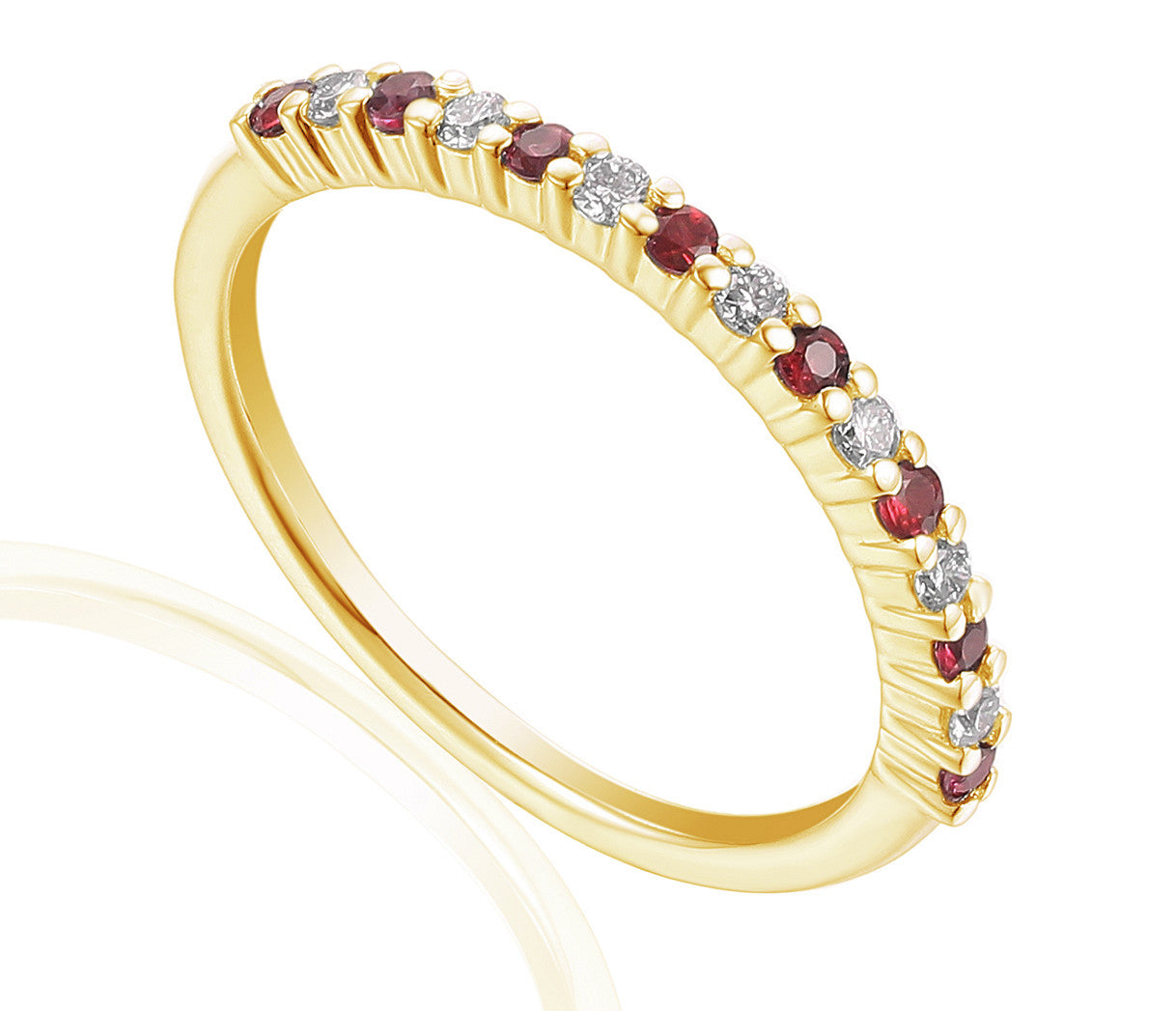 Claw Set Round Ruby & Round Diamond Half Eternity Stacking Ring