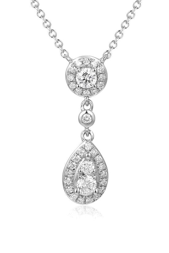Claw & Micro Set Round Diamond Round And Pear Shape Cluster Necklace