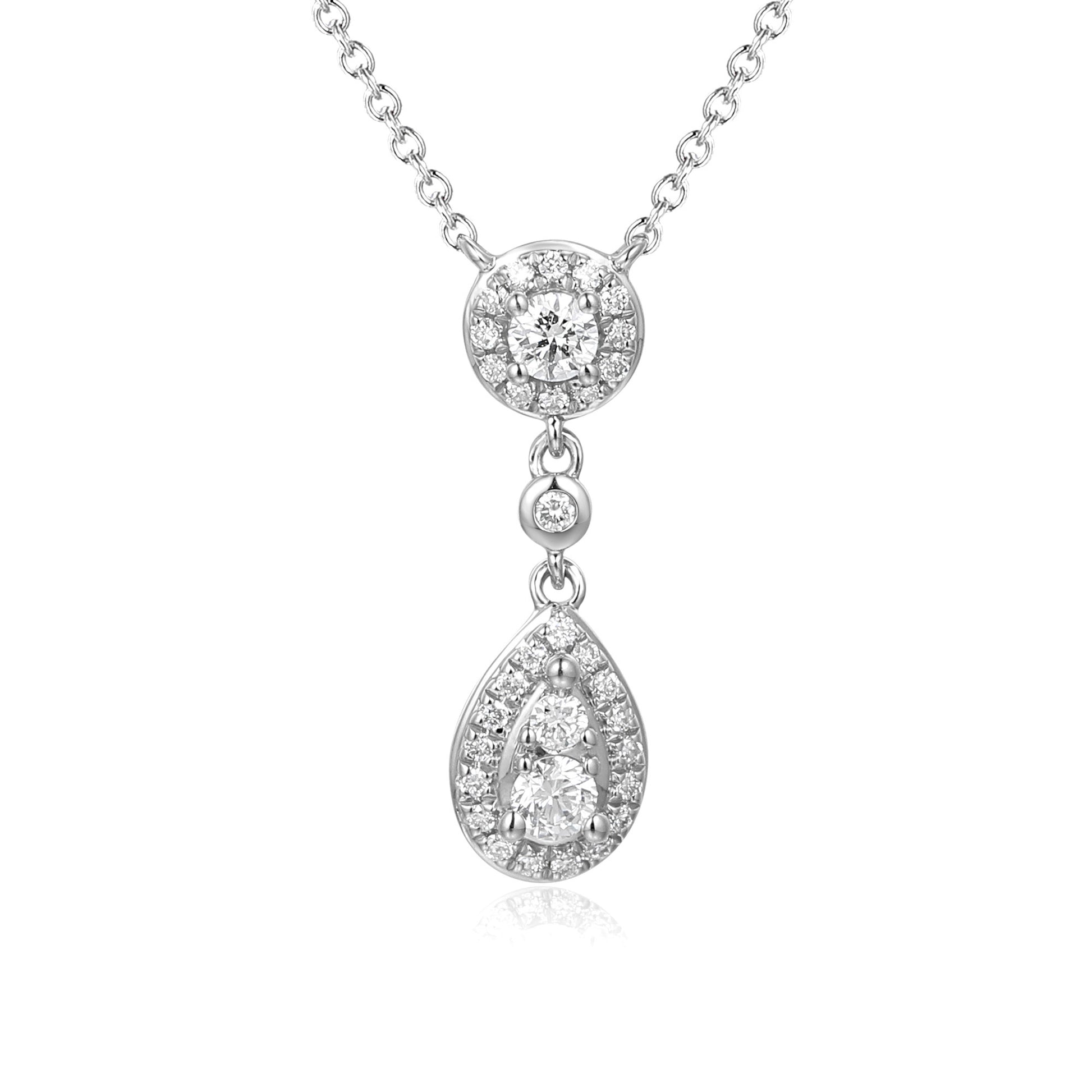Claw & Micro Set Round Diamond Round And Pear Shape Cluster Necklace