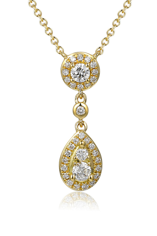 Claw & Micro Set Round Diamond Round And Pear Shape Cluster Necklace