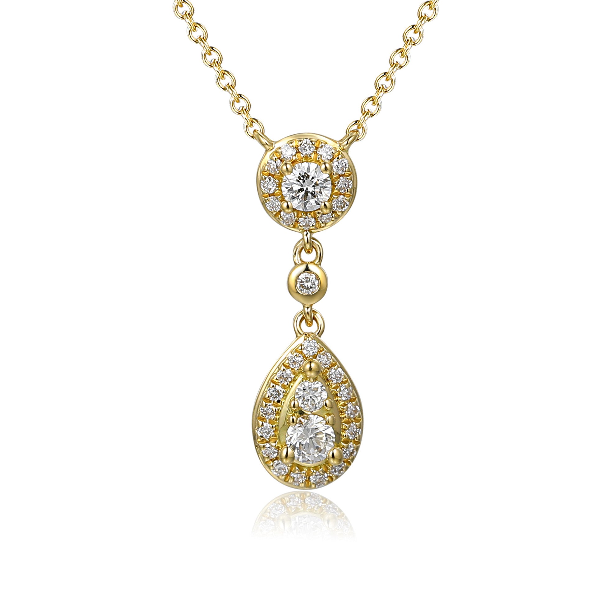Claw & Micro Set Round Diamond Round And Pear Shape Cluster Necklace