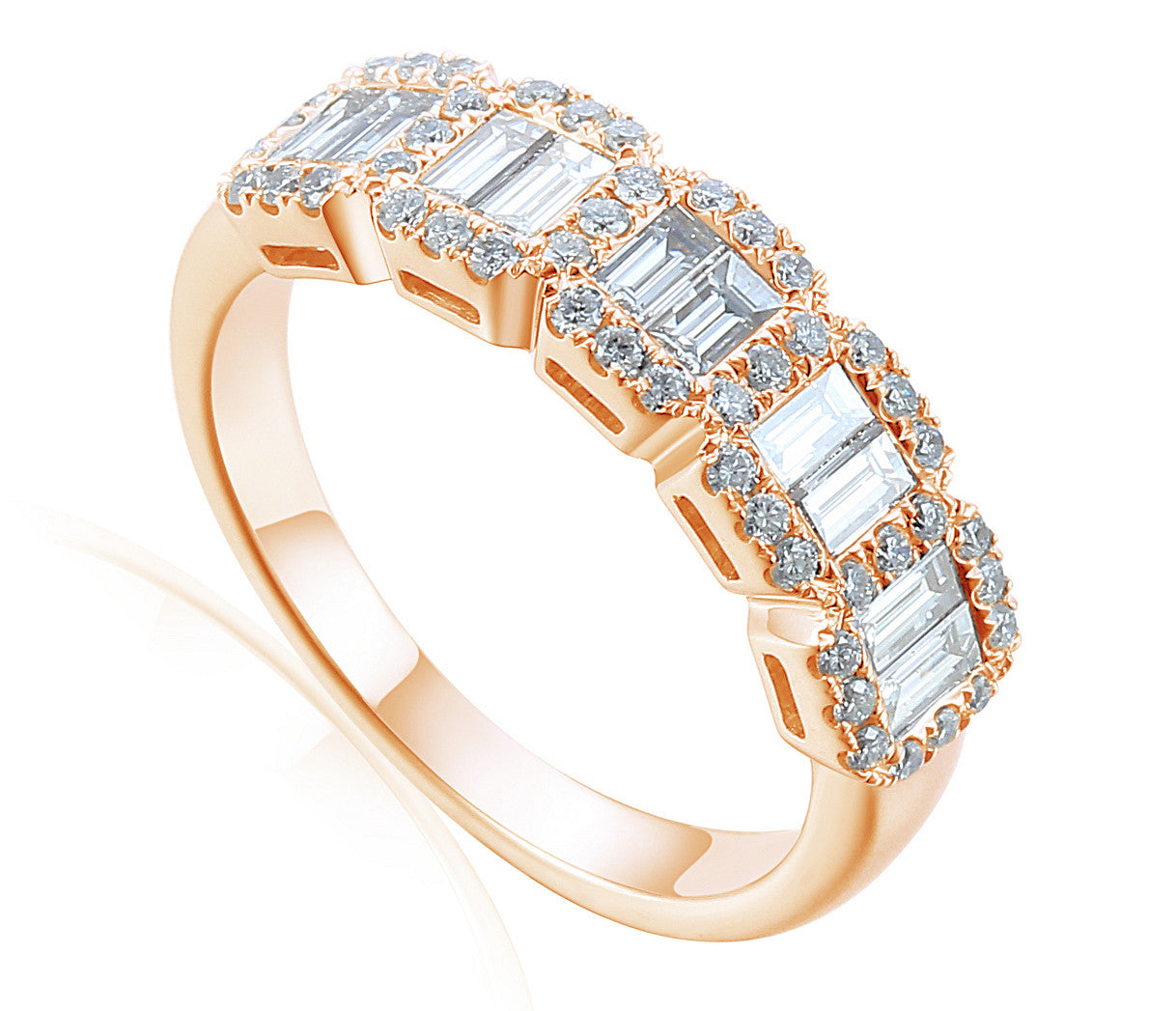 Claw and Channel Set Baguette and Round Brilliant Cut Diamond Half Eternity Ring