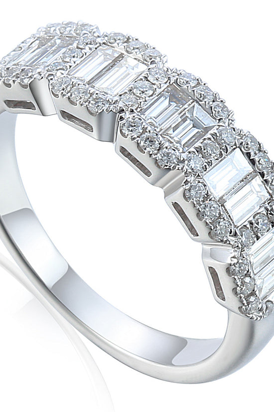 Claw and Channel Set Baguette and Round Brilliant Cut Diamond Half Eternity Ring