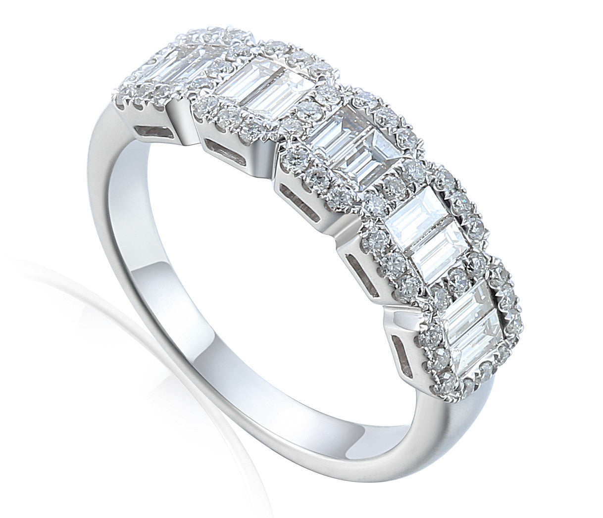 Claw and Channel Set Baguette and Round Brilliant Cut Diamond Half Eternity Ring