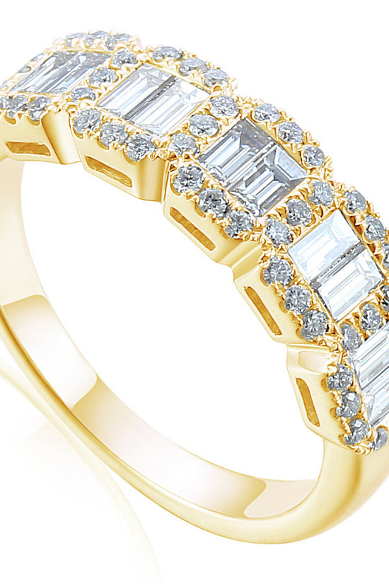 Claw and Channel Set Baguette and Round Brilliant Cut Diamond Half Eternity Ring