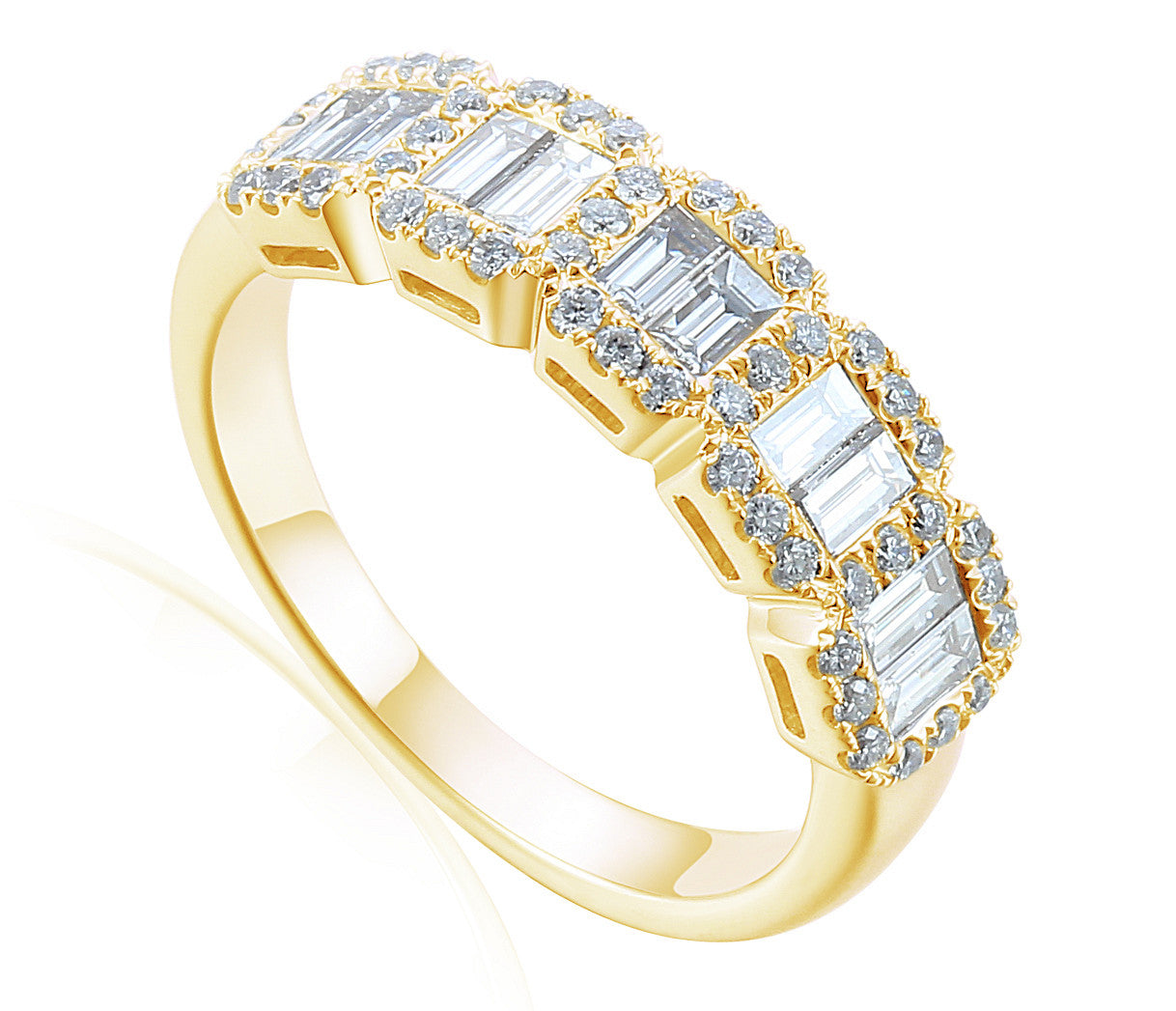 Claw and Channel Set Baguette and Round Brilliant Cut Diamond Half Eternity Ring