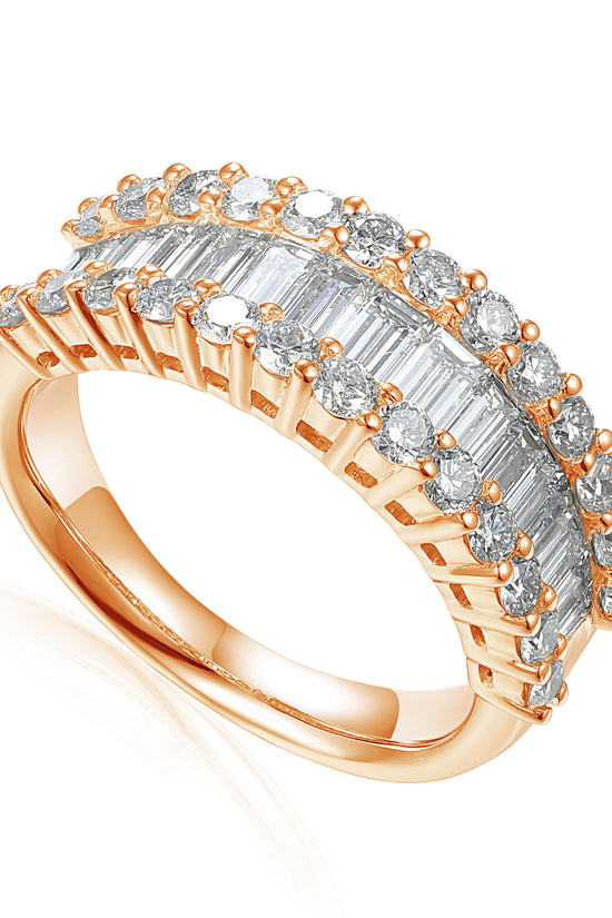 Claw and Channel Set Round Brilliant Cut and Baguette Cut Diamond Half Eterntiy Ring