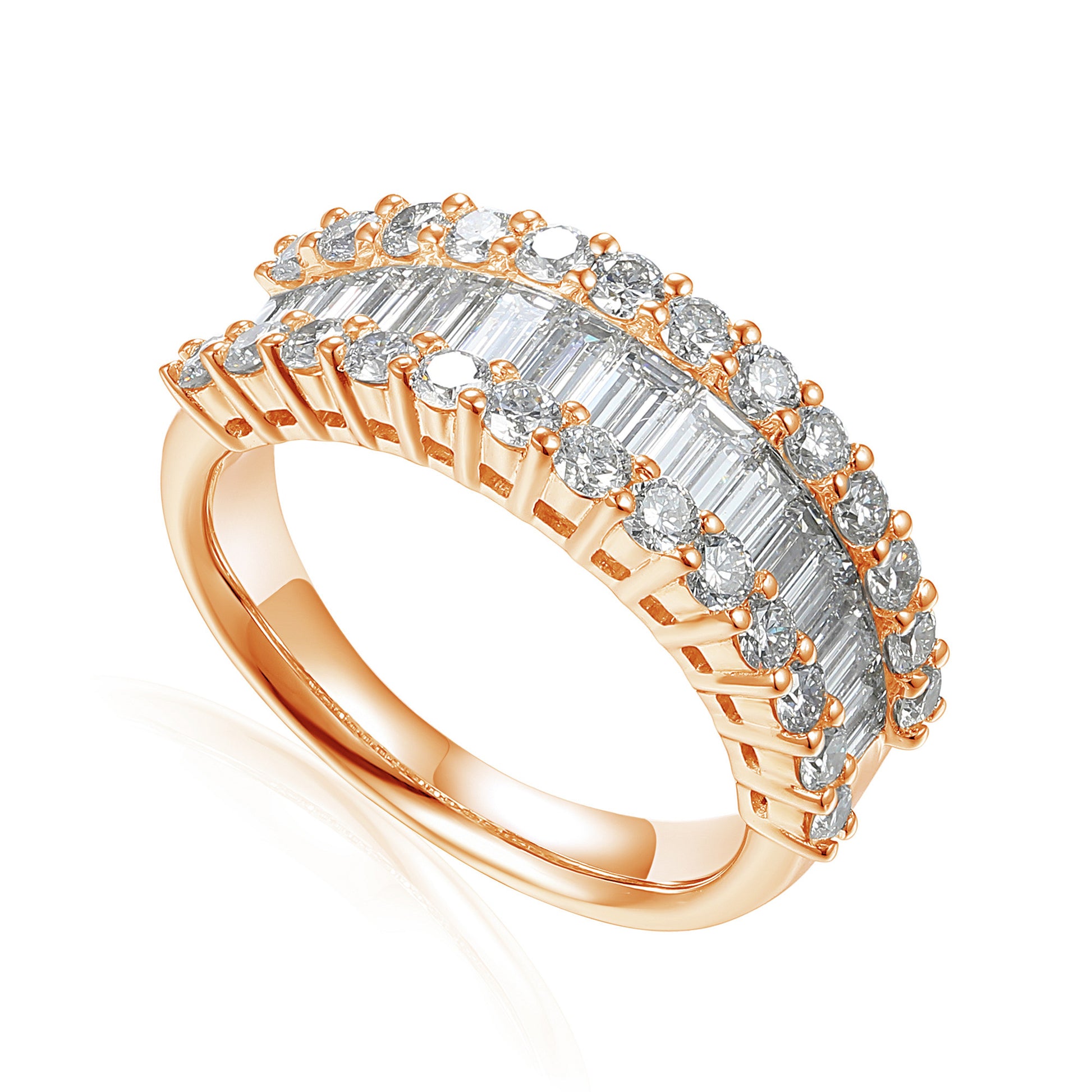 Claw and Channel Set Round Brilliant Cut and Baguette Cut Diamond Half Eterntiy Ring