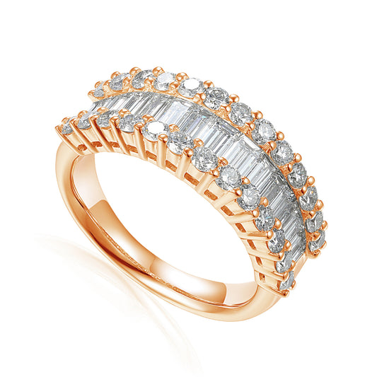 Claw and Channel Set Round Brilliant Cut and Baguette Cut Diamond Half Eterntiy Ring