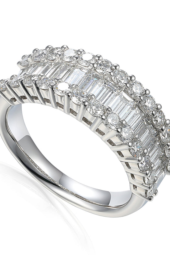 Claw and Channel Set Round Brilliant Cut and Baguette Cut Diamond Half Eterntiy Ring