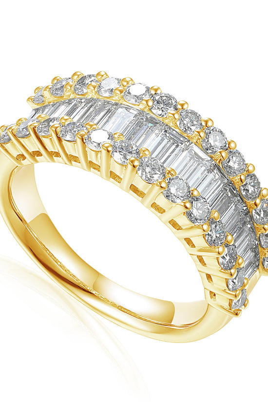 Claw and Channel Set Round Brilliant Cut and Baguette Cut Diamond Half Eterntiy Ring