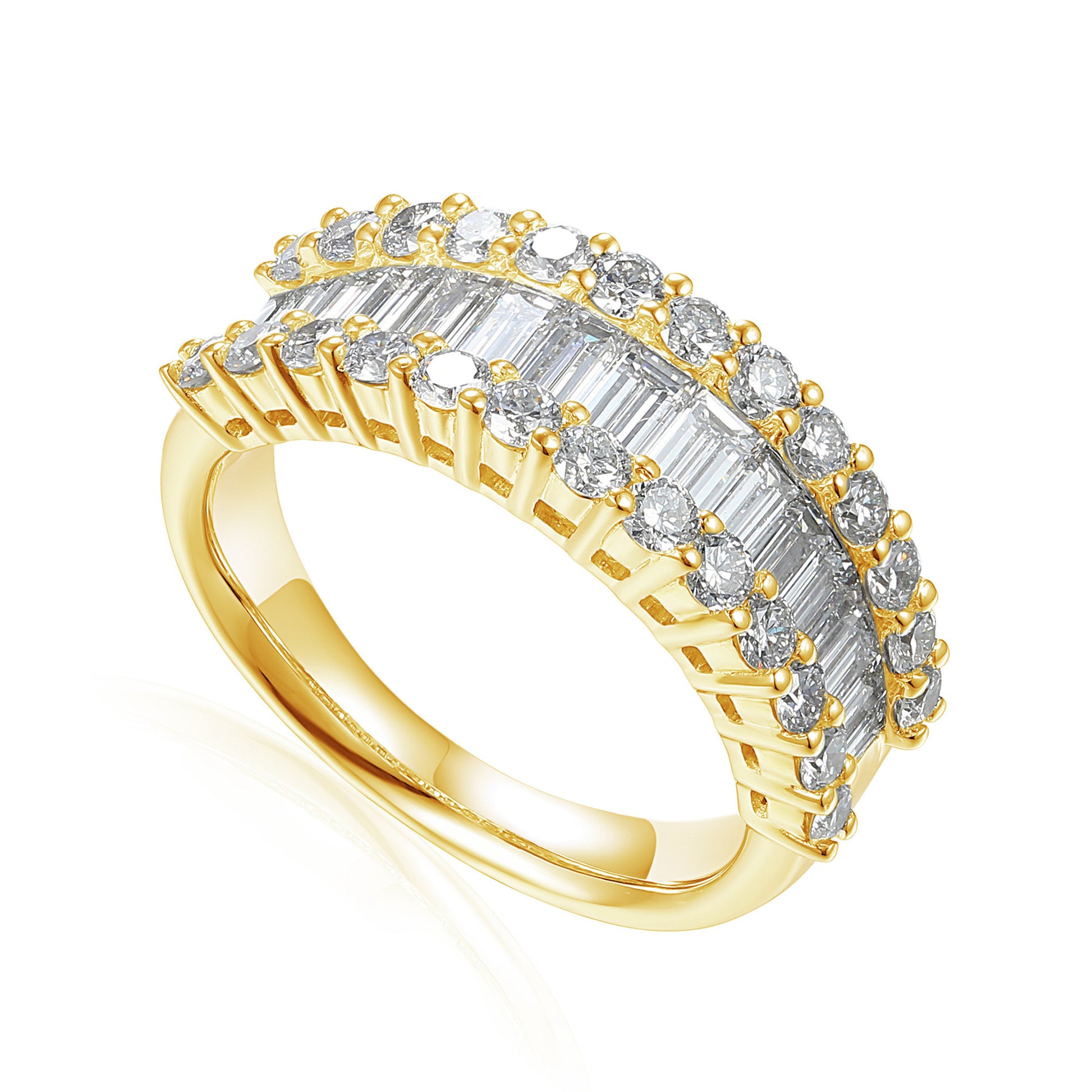 Claw and Channel Set Round Brilliant Cut and Baguette Cut Diamond Half Eterntiy Ring
